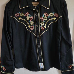 Black retro floral western shirt